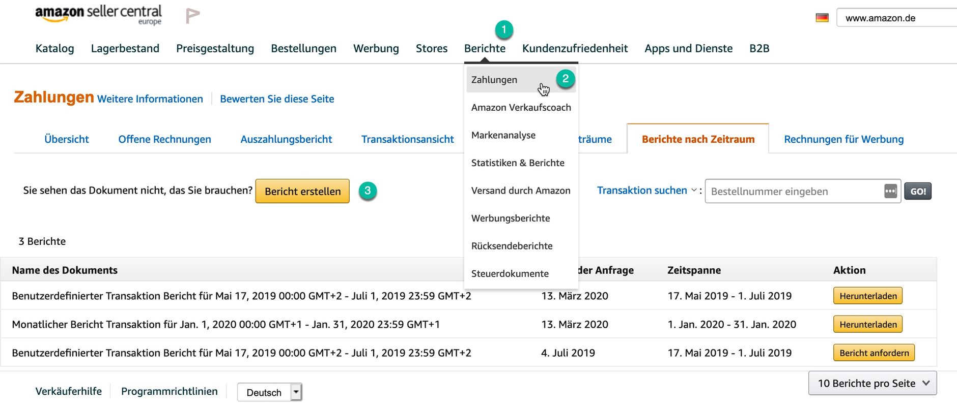 Amazon Transaktionsbericht herunterladen