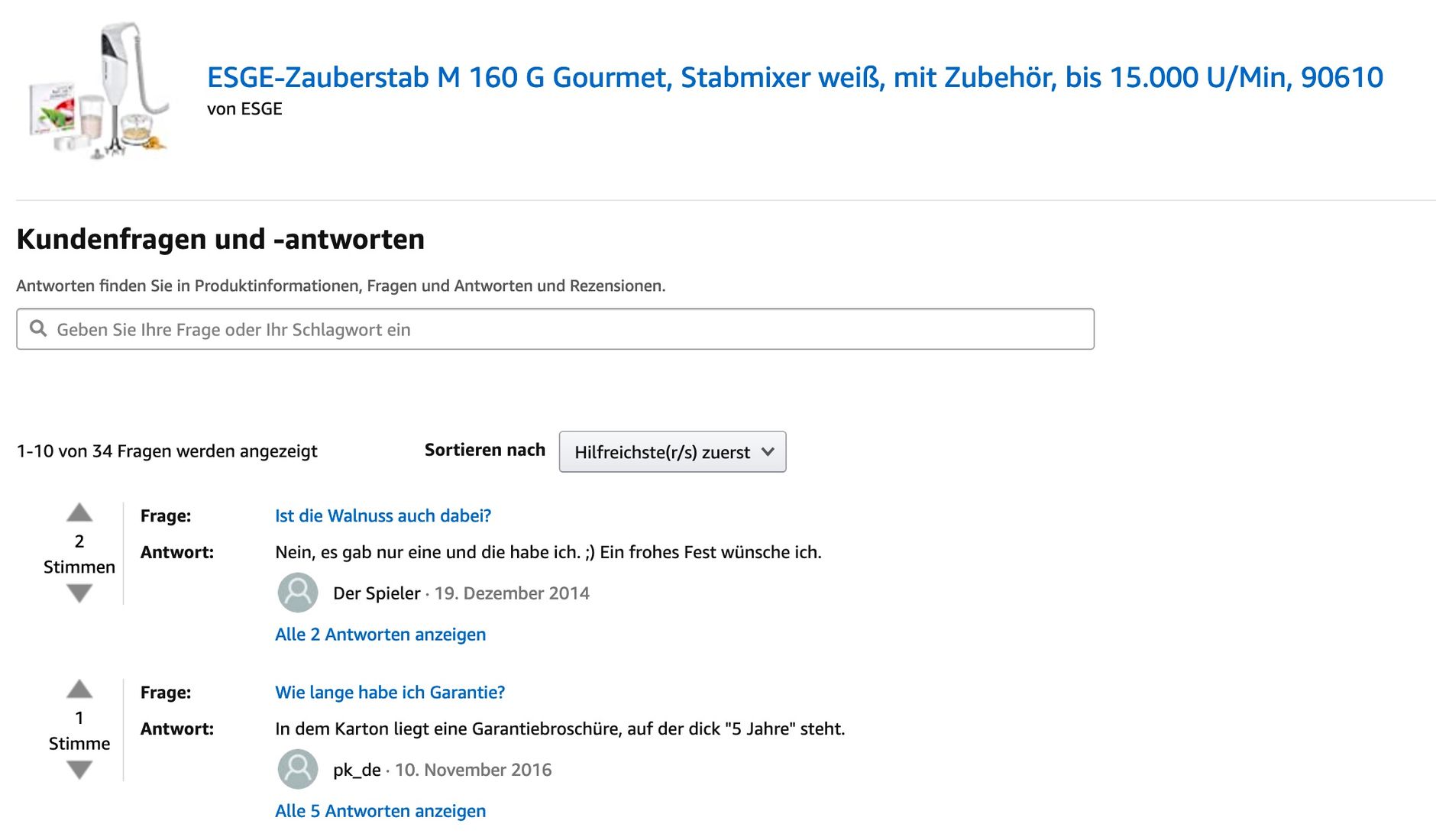 Amazon Hinweis Neue Frage auf dem Listing