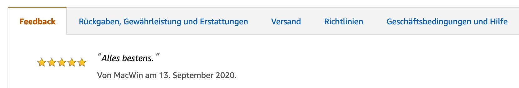 Amazon Hinweis Positive Verkäuferbewertung