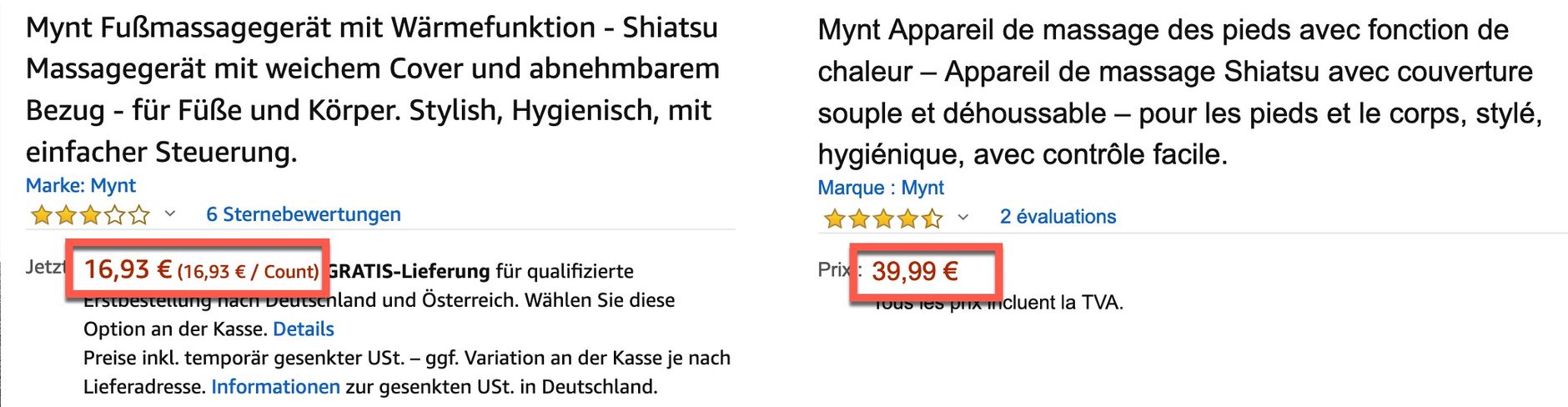 Amazon Hinweis SKU Preisspannbreite > 20%