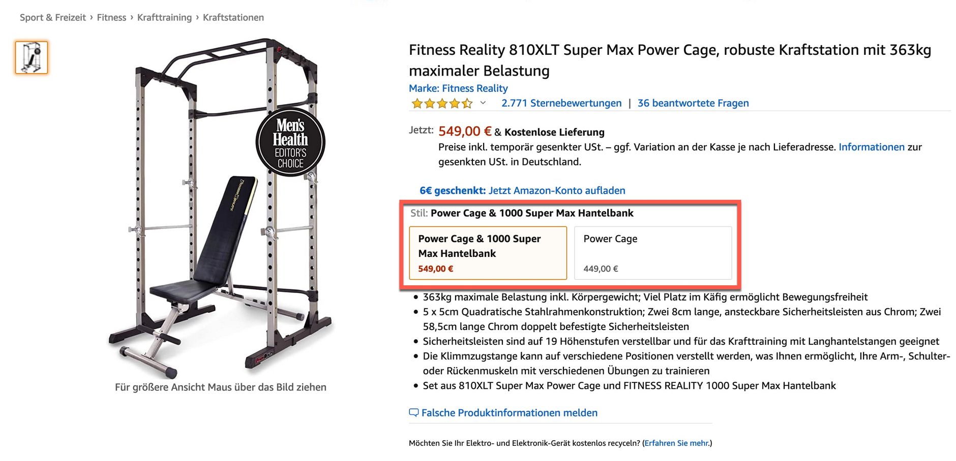 Amazon Hinweis Varianten haben sich geändert