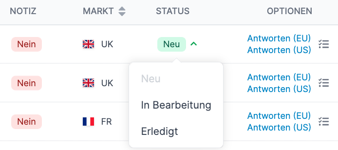 In AMALYTIX den Status der Bewertungen ändern