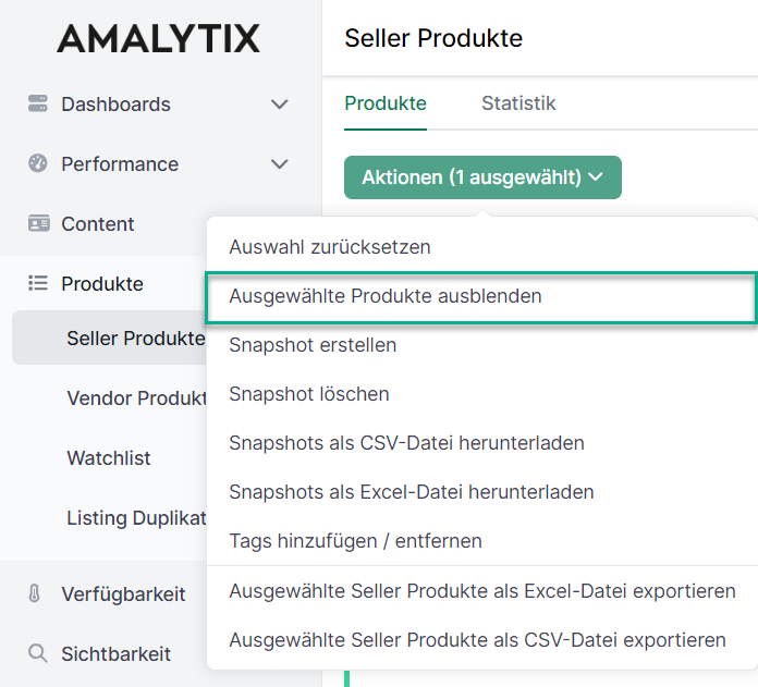 Amalytix Seller Produkte verbergen