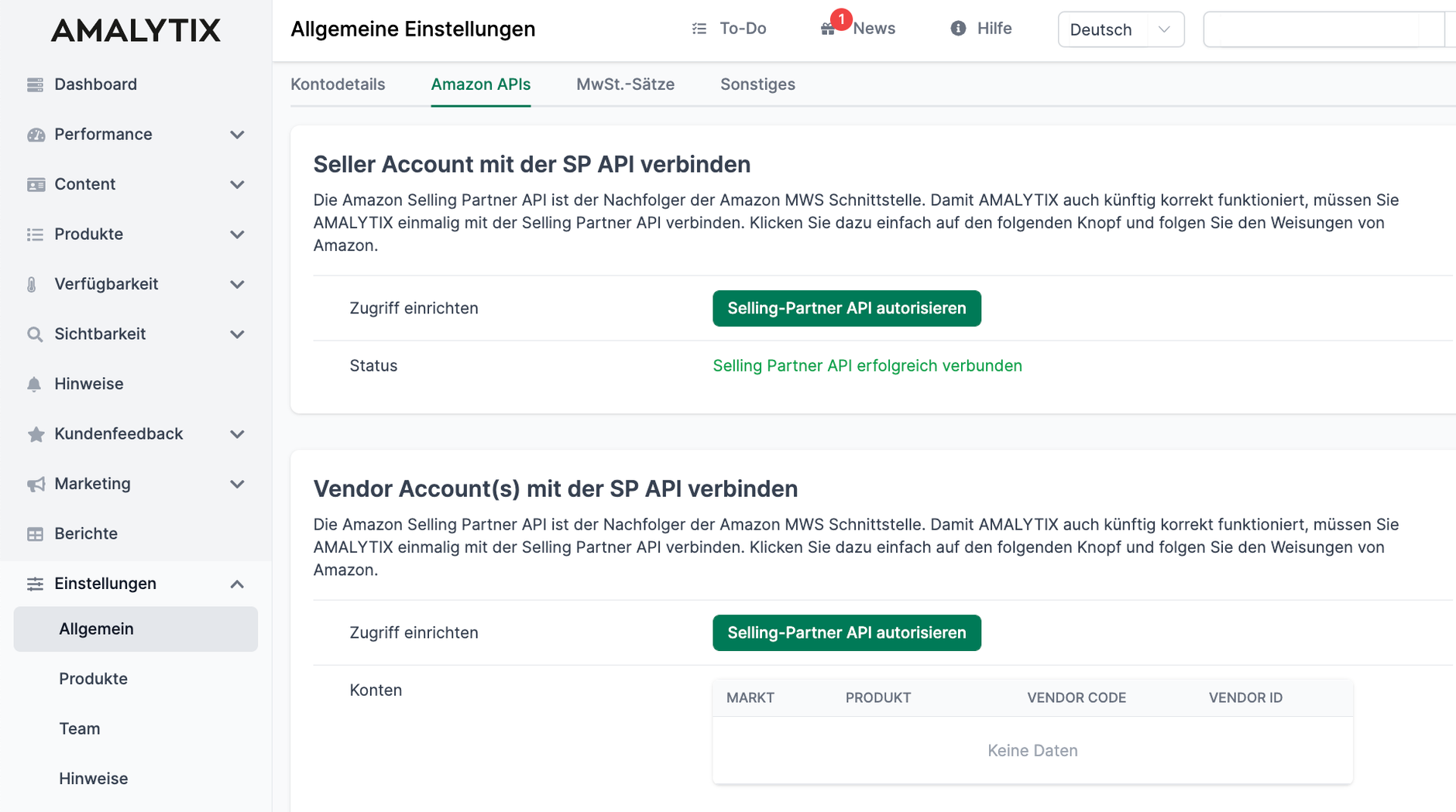 Amazon Selling Partner API verbinden in AMALYTIX