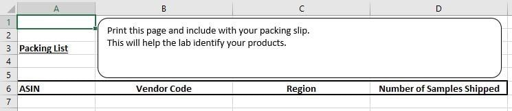 Packliste, um die ASINs an das Amazon Verpackungslabor zu senden