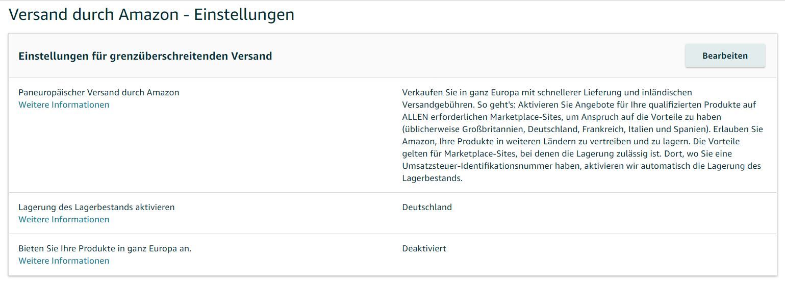 Einstellungen zu Amazon FBA