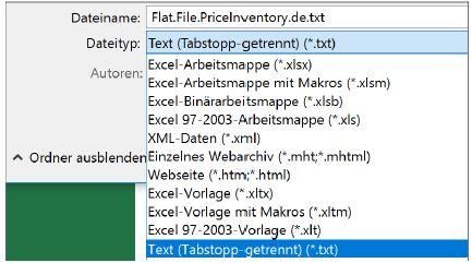 Abspeichern als tabulatorgetrennte Textdatei