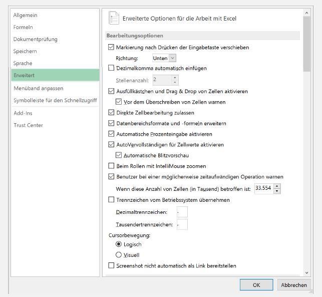 Änderung Trennzeichen in Excel