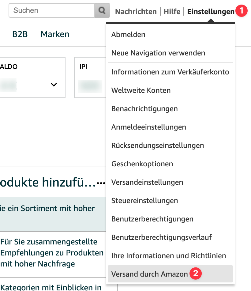 Klicken Sie auf Versand durch Amazon