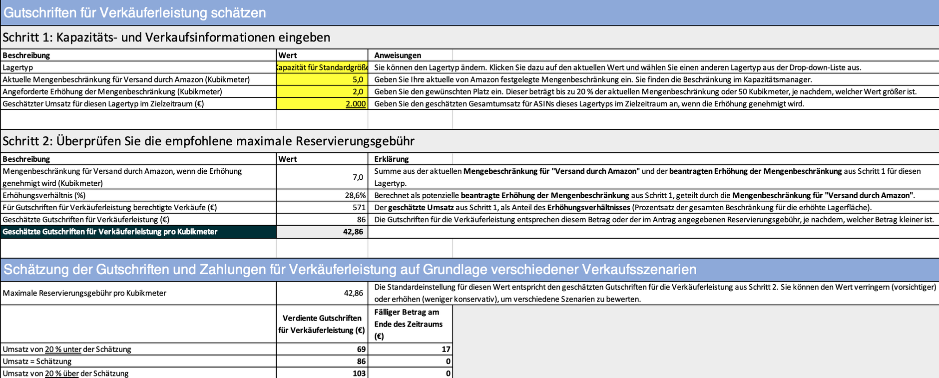 Amazon Kapazitätsmanager-Rechner