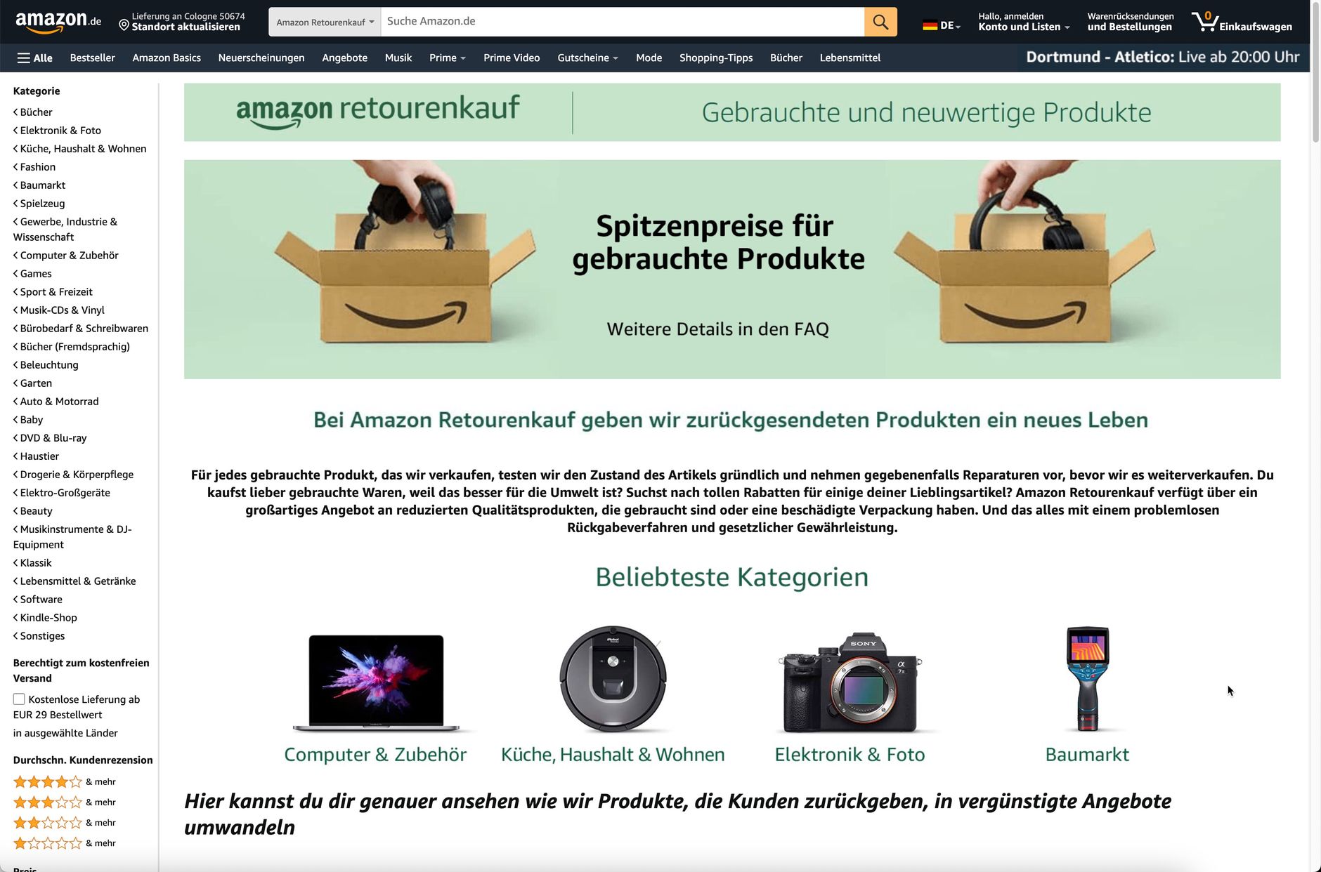 Website der Amazon Warehouse Deals