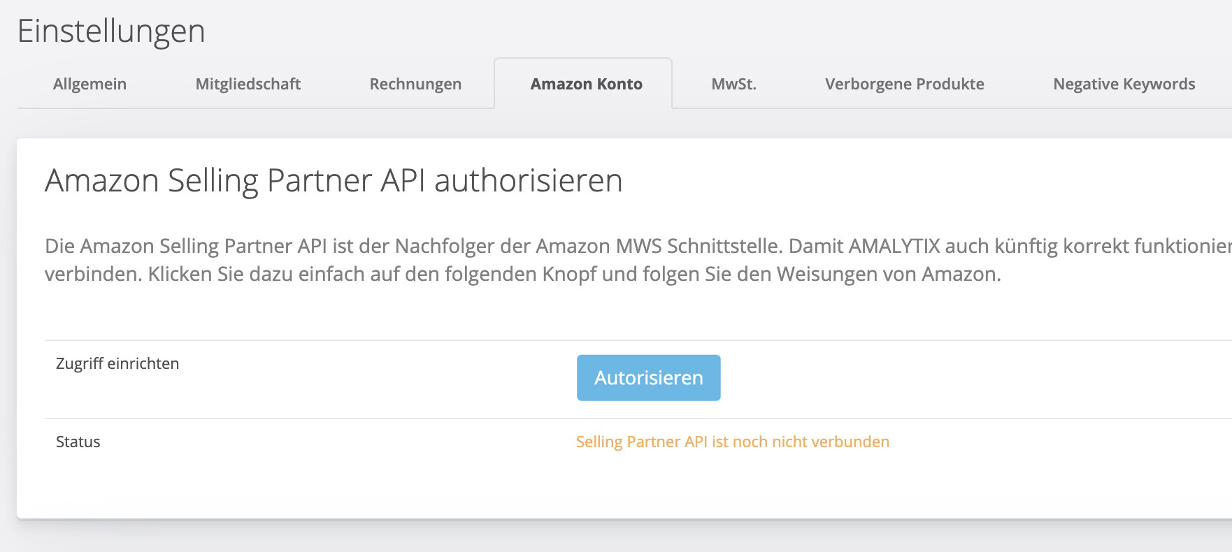 Amazon SP API in Amalytix authorisieren