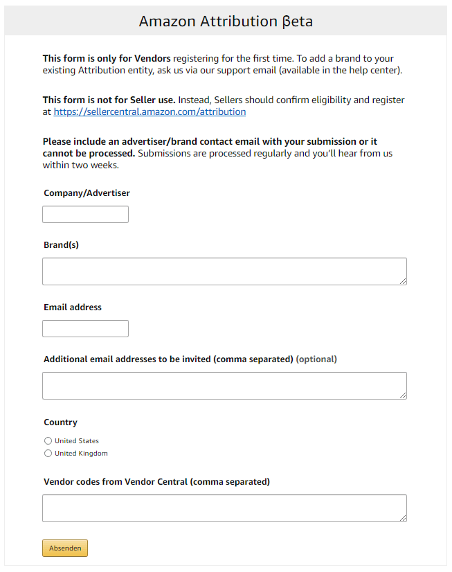 Amazon Attribution Anmeldung Formular