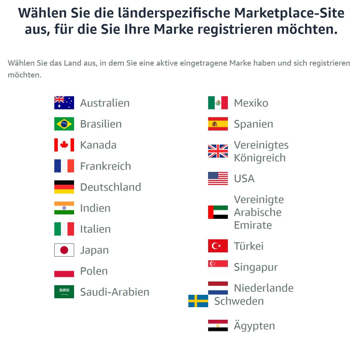 Wählen Sie die länderspezifische Marketplace-Site aus