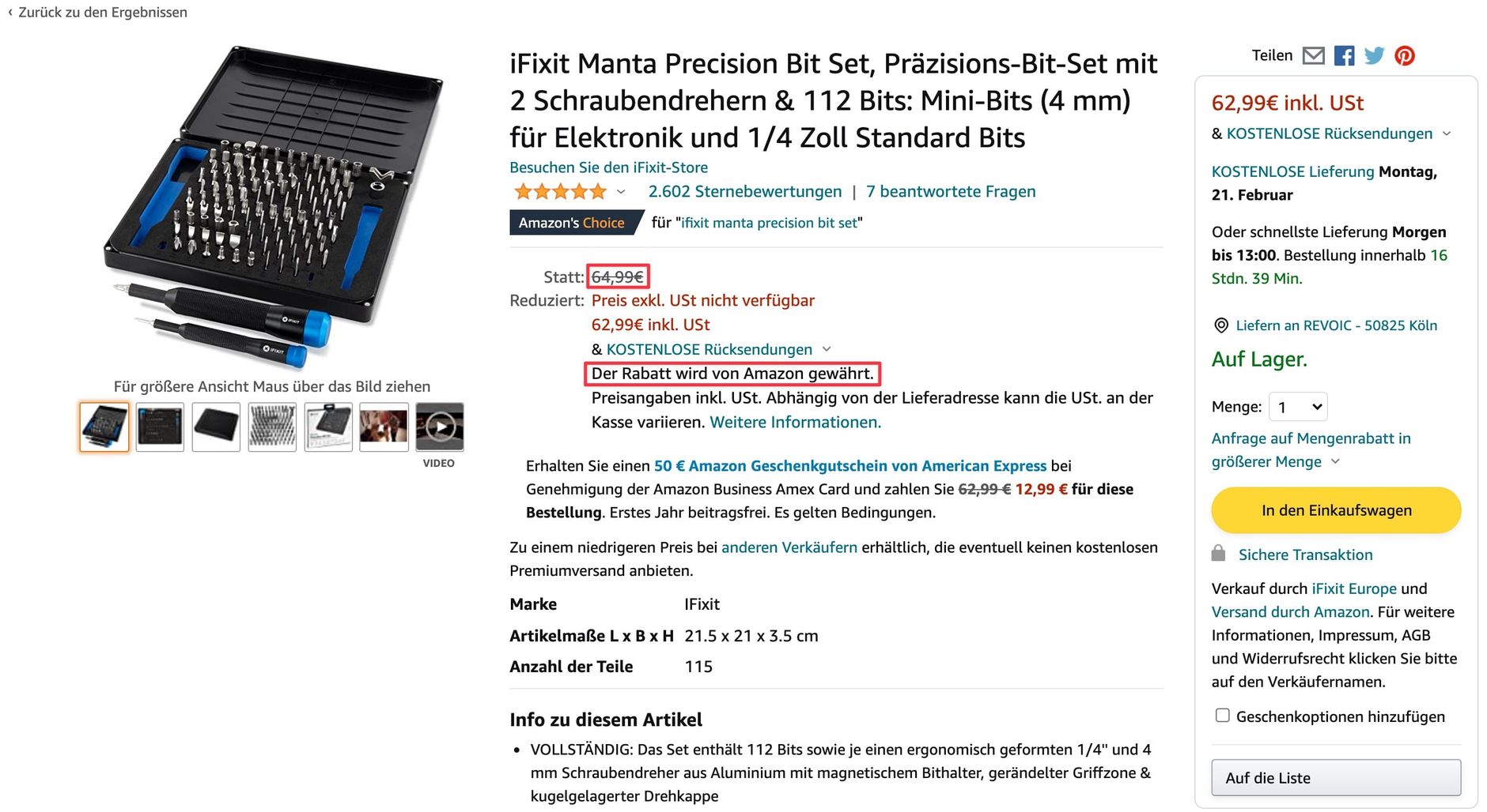 Amazon gewährt einen Rabatt auf den Preis des Sellers