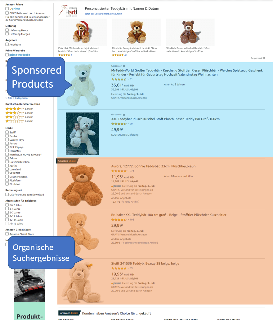 Amazon Sponsored Products in den Suchergebnissen