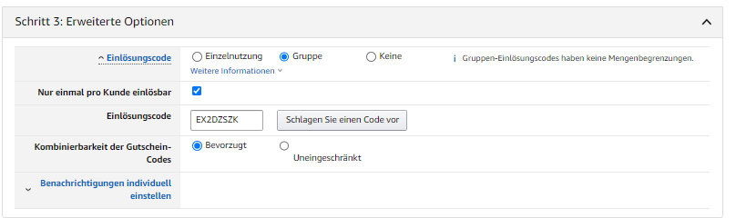 Gutscheincodes einrichten