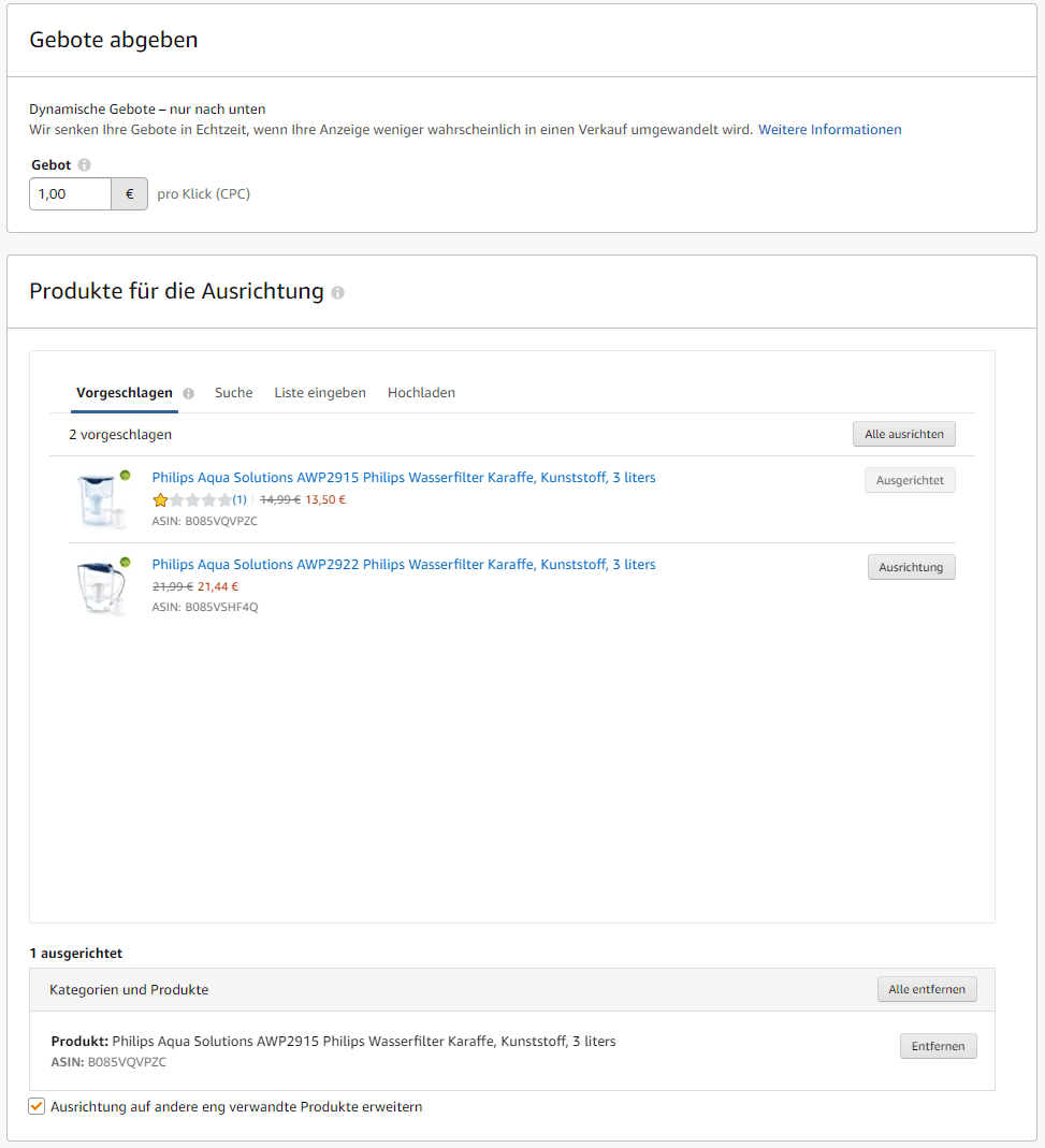  Sponsored Ads - Produkte für das Targeting bestimmen 