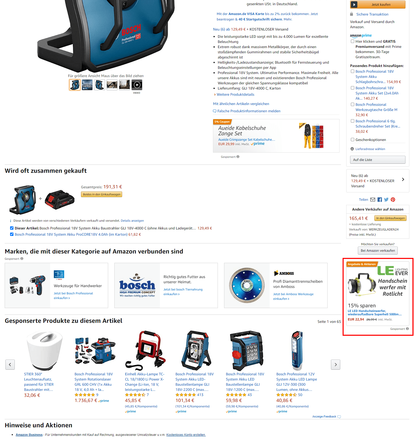 Amazon Sponsored Display Anzeige auf der Produktdetailseite unter der Buy Box