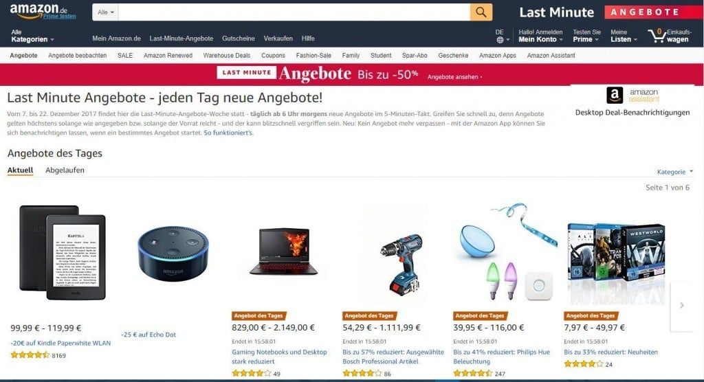 Startseite der Amazon-(Blitz-)Angebote angebote des tages