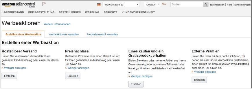 Amazon bietet unterschiedliche Werbeaktionen an Gutscheine Rabatte