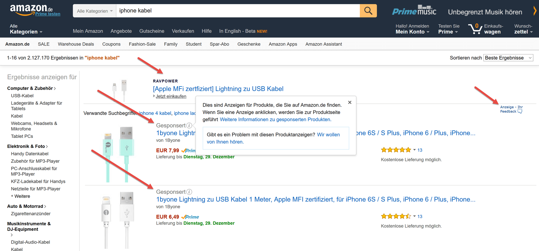Amazon PPC Gesponserte Produkte Beispiel
