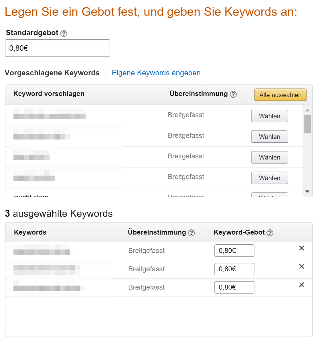 Amazon Gesponserte Produkte Keyword Vorschläge