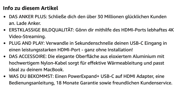 Gutes Beispiel für Bullet Points