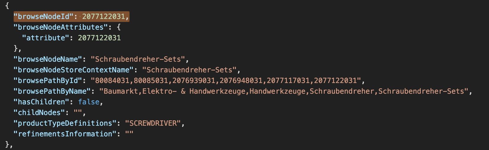 Browse Node ID in der Hauptkategorie Baumarkt