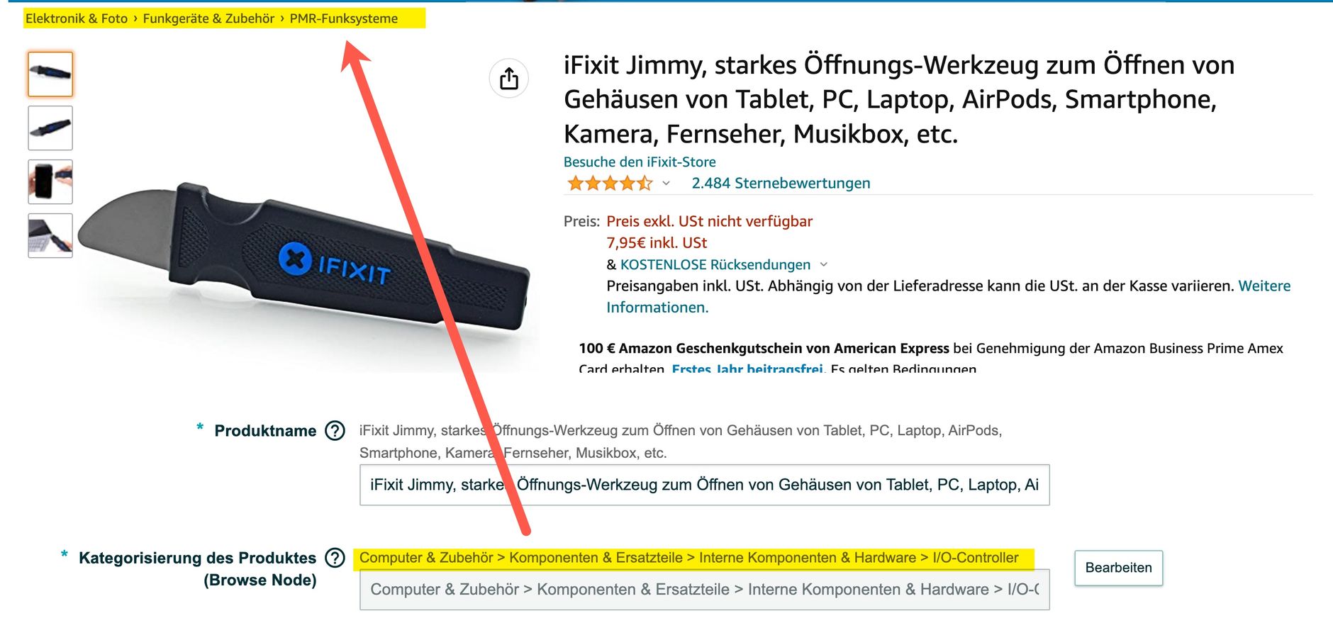 die festgelegte Kategorisierung entspricht nicht den Angaben auf Amazon