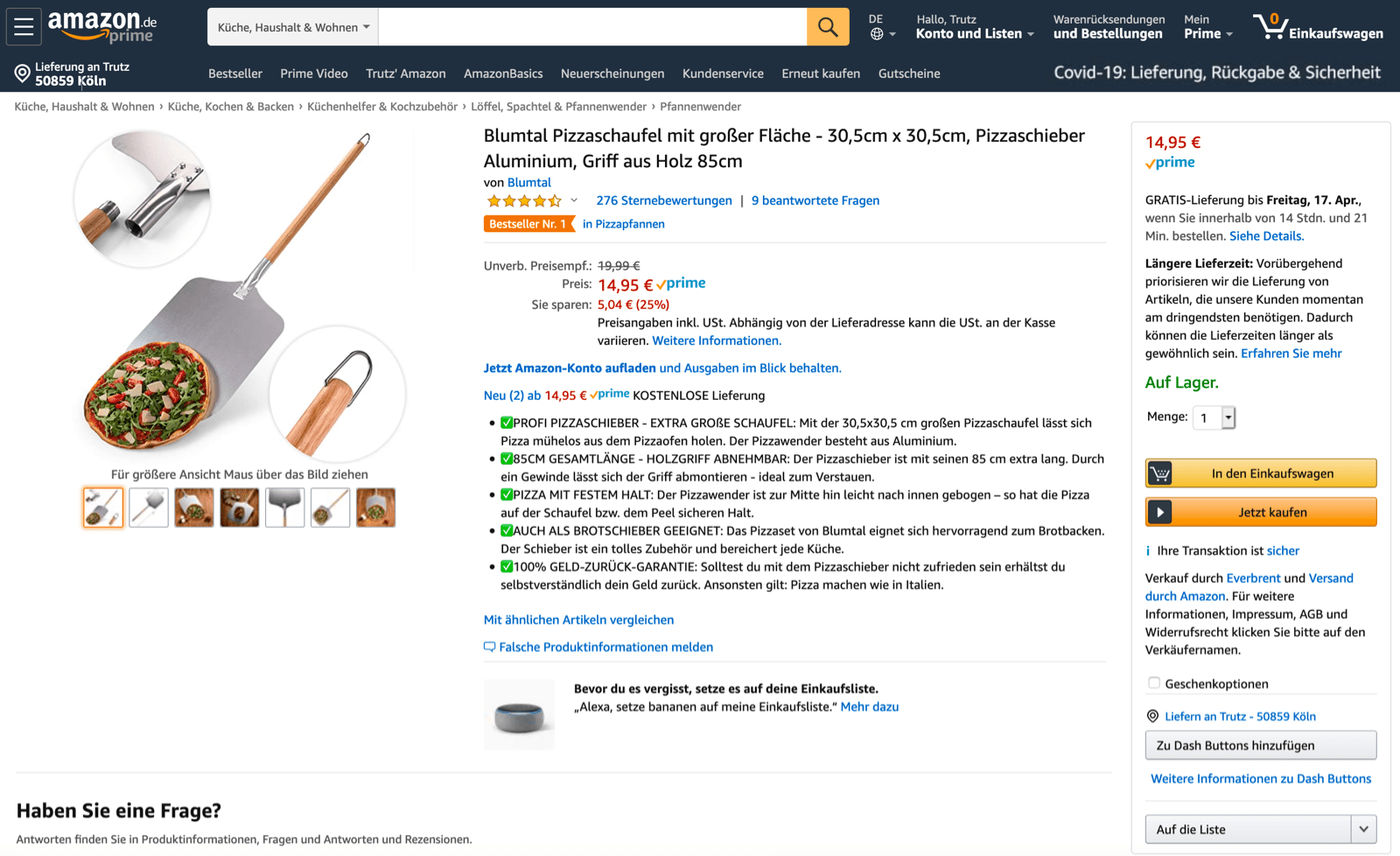 Seo Amazon - Abbildung der Amazon Produktdetailseite Above the fold