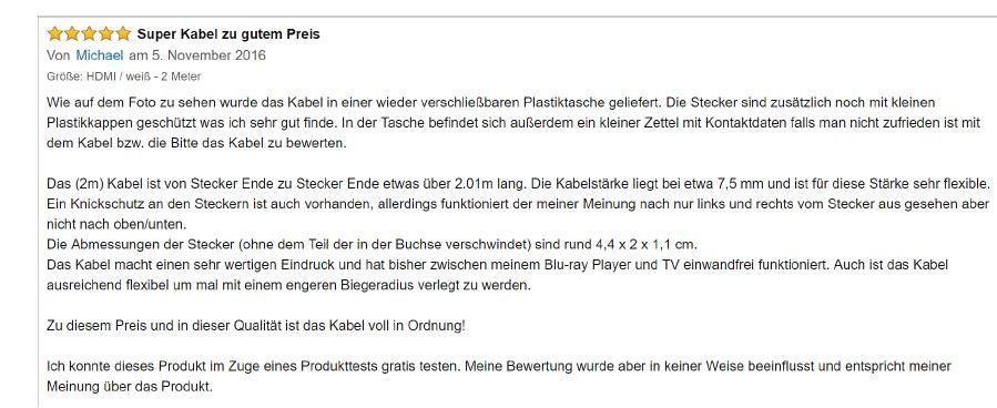 Beispiel einer positiven Kundenrezension auf Amazon