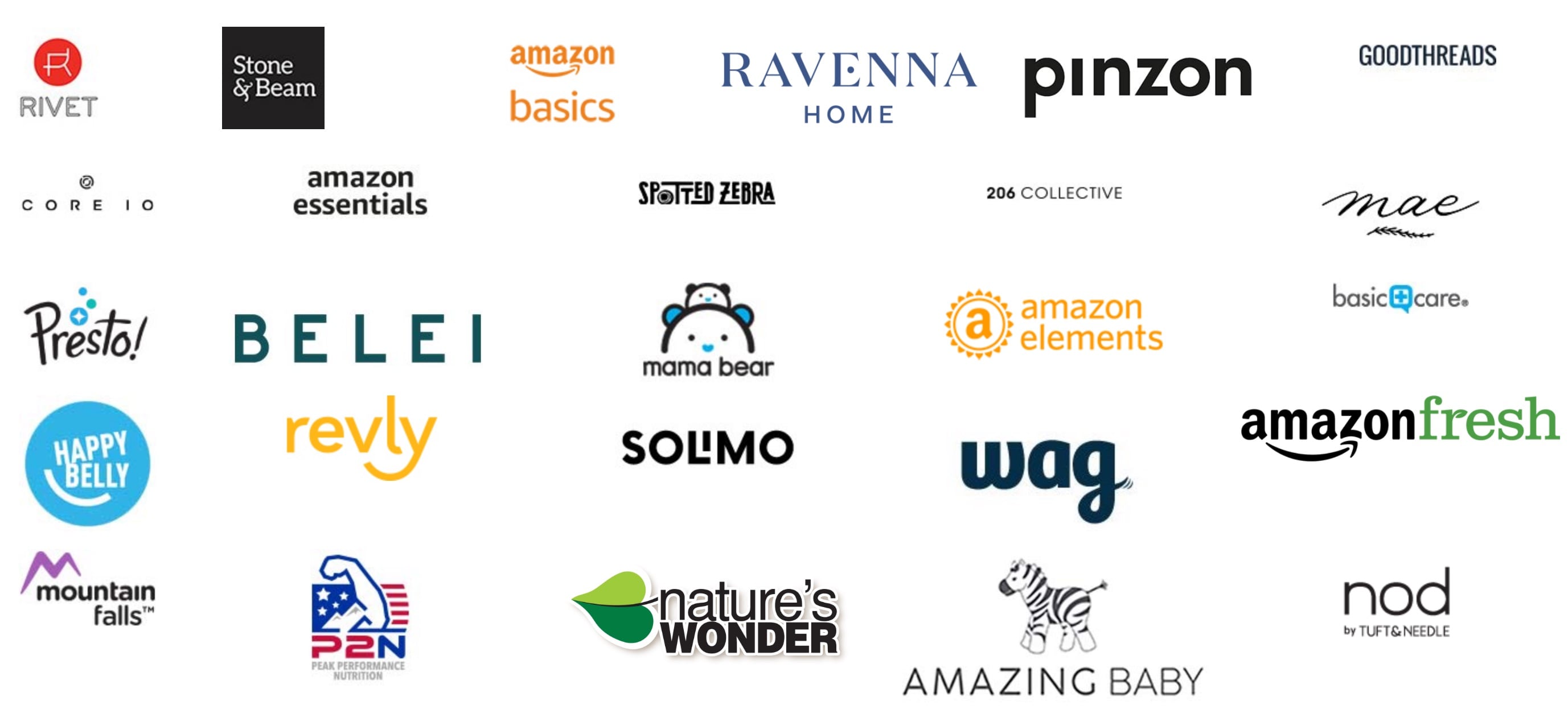 Amazon Eigenmarken USA Übersicht - Alle Markenlogos der US Amazon Private Labels