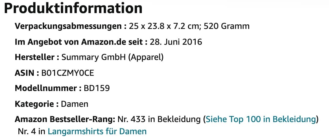 Berydale Produktdetails - Summary GmbH als Hersteller der Amazon Eigenmarke