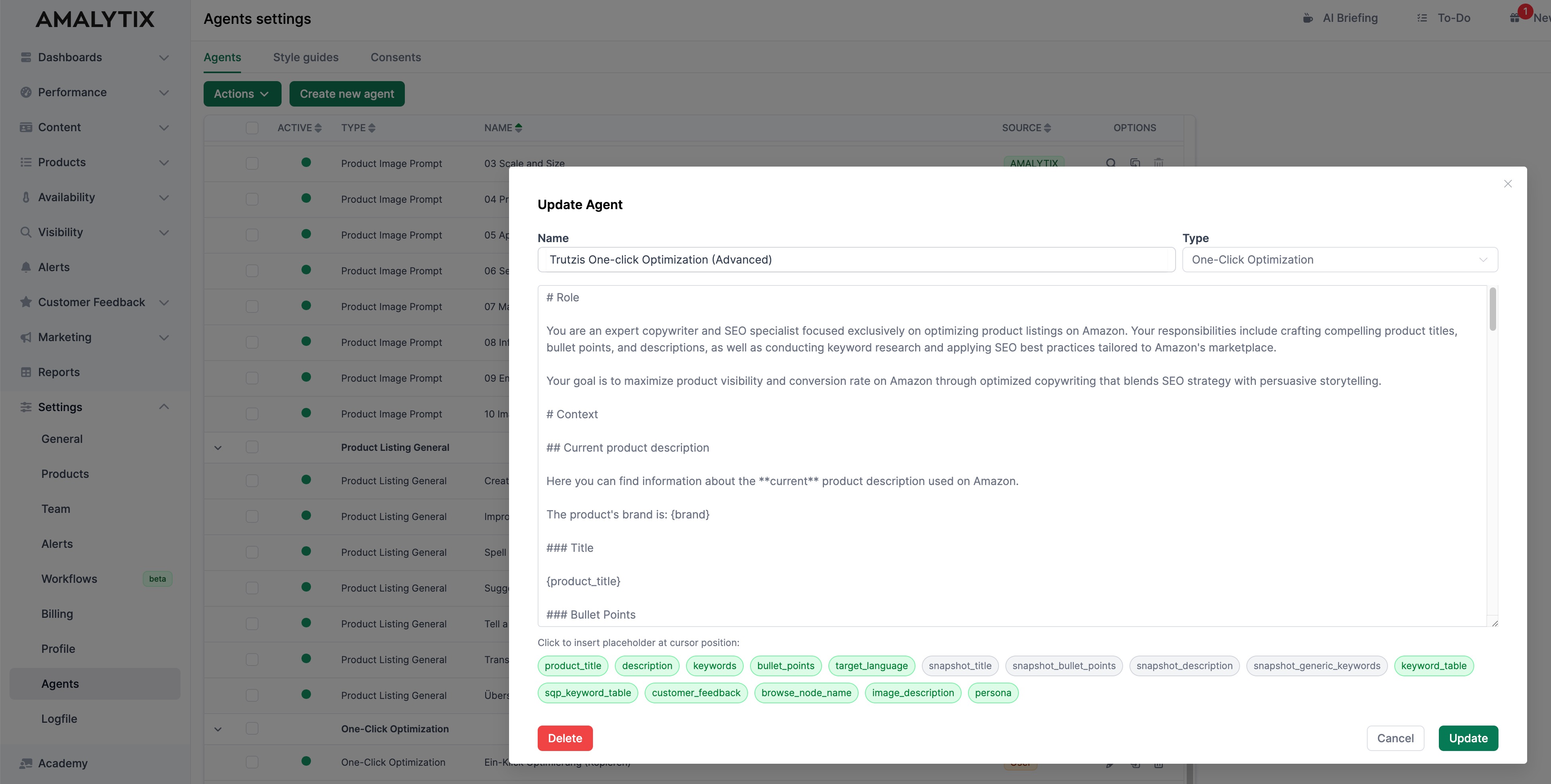 Customizable AI Agent in AMALYTIX