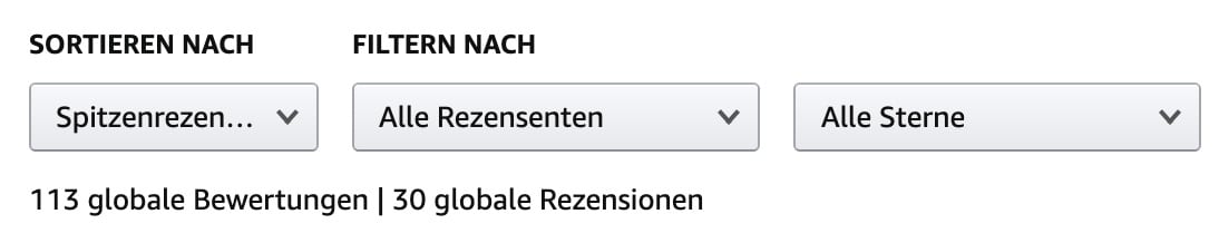 Amazon Bewertungen Übersicht - Anzahl Sternebewertungen vs Rezensionen