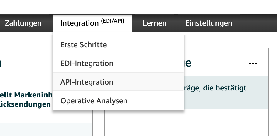 Amazon Vendor API Integration Menüpunkt in Vendor Central