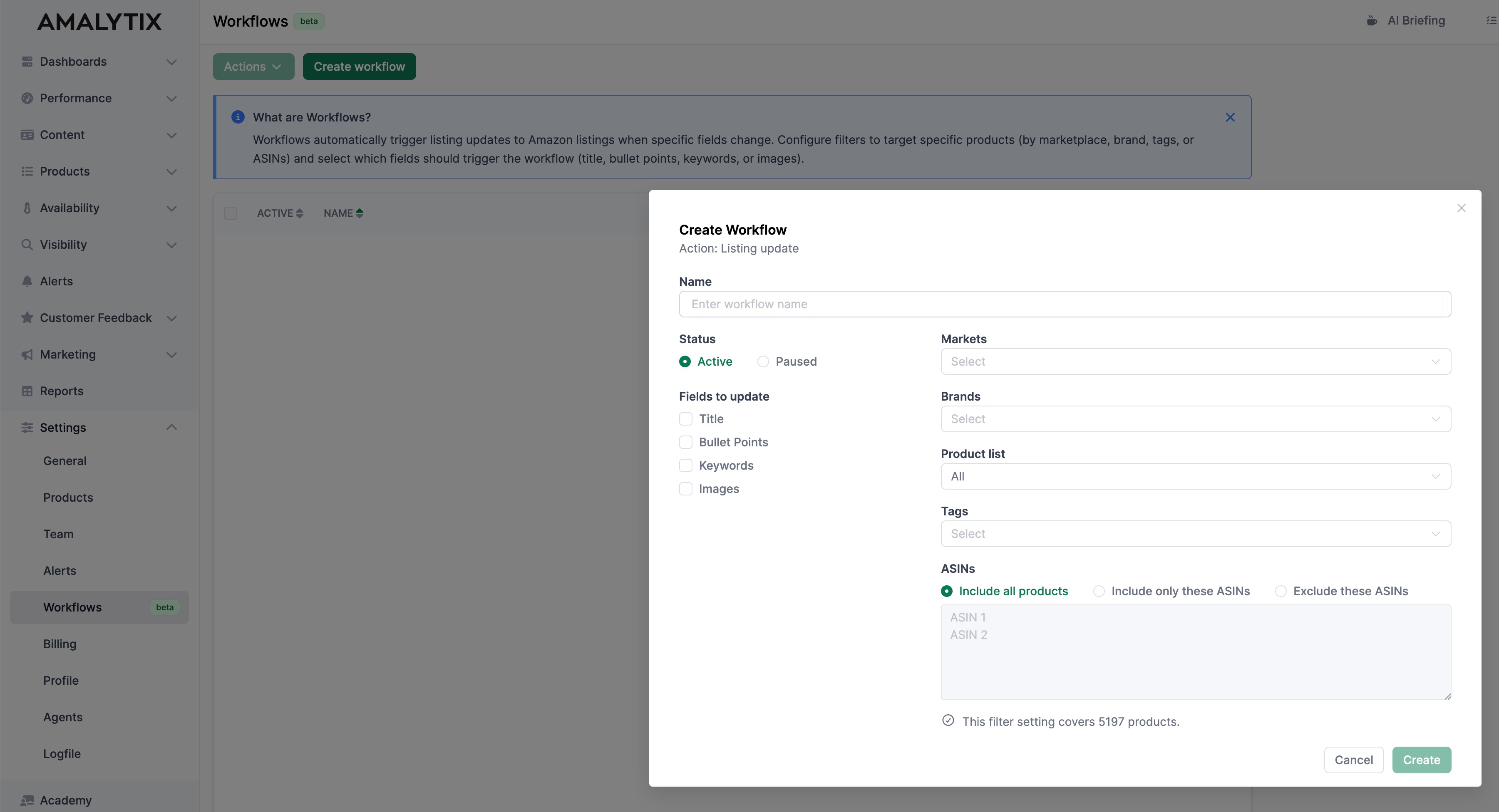 Listing Update Workflow in AMALYTIX