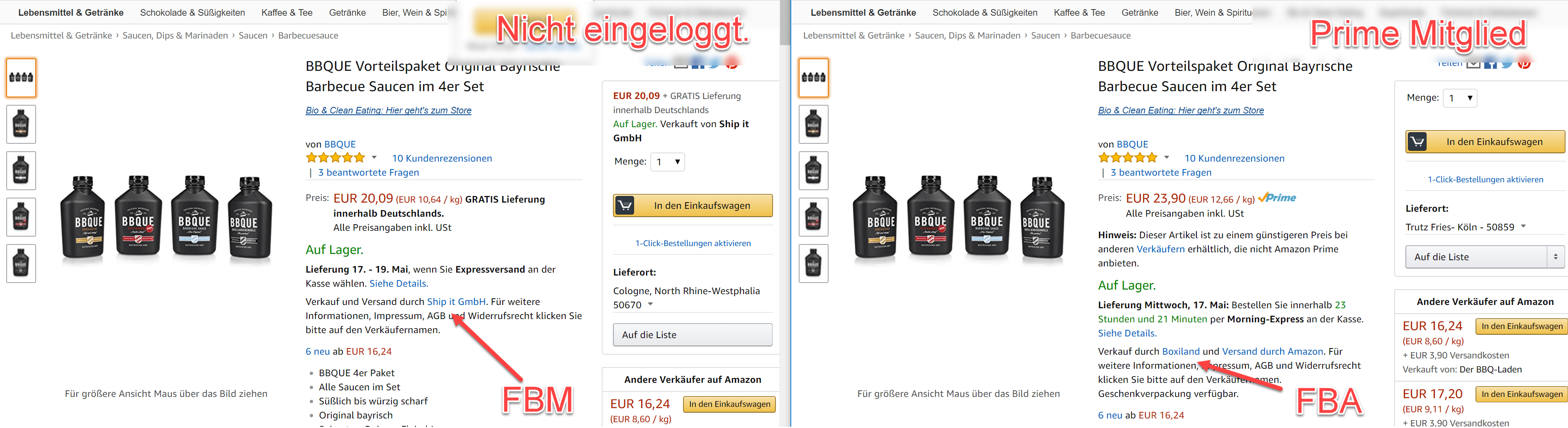 Geteilte Amazon Buybox - Unterschiedliche Händler für Prime und Nicht-Prime Kunden