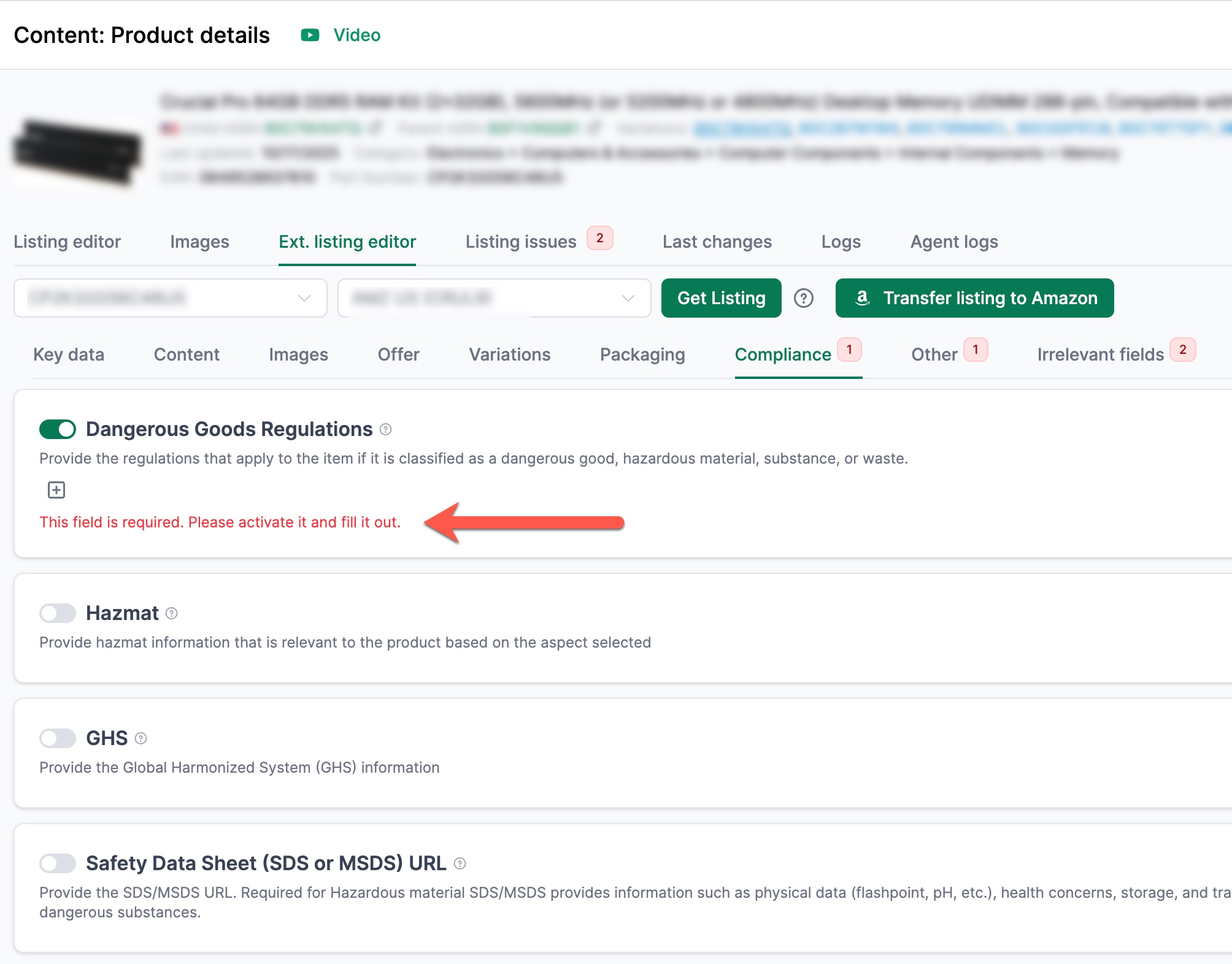 Missing required field is automatically marked