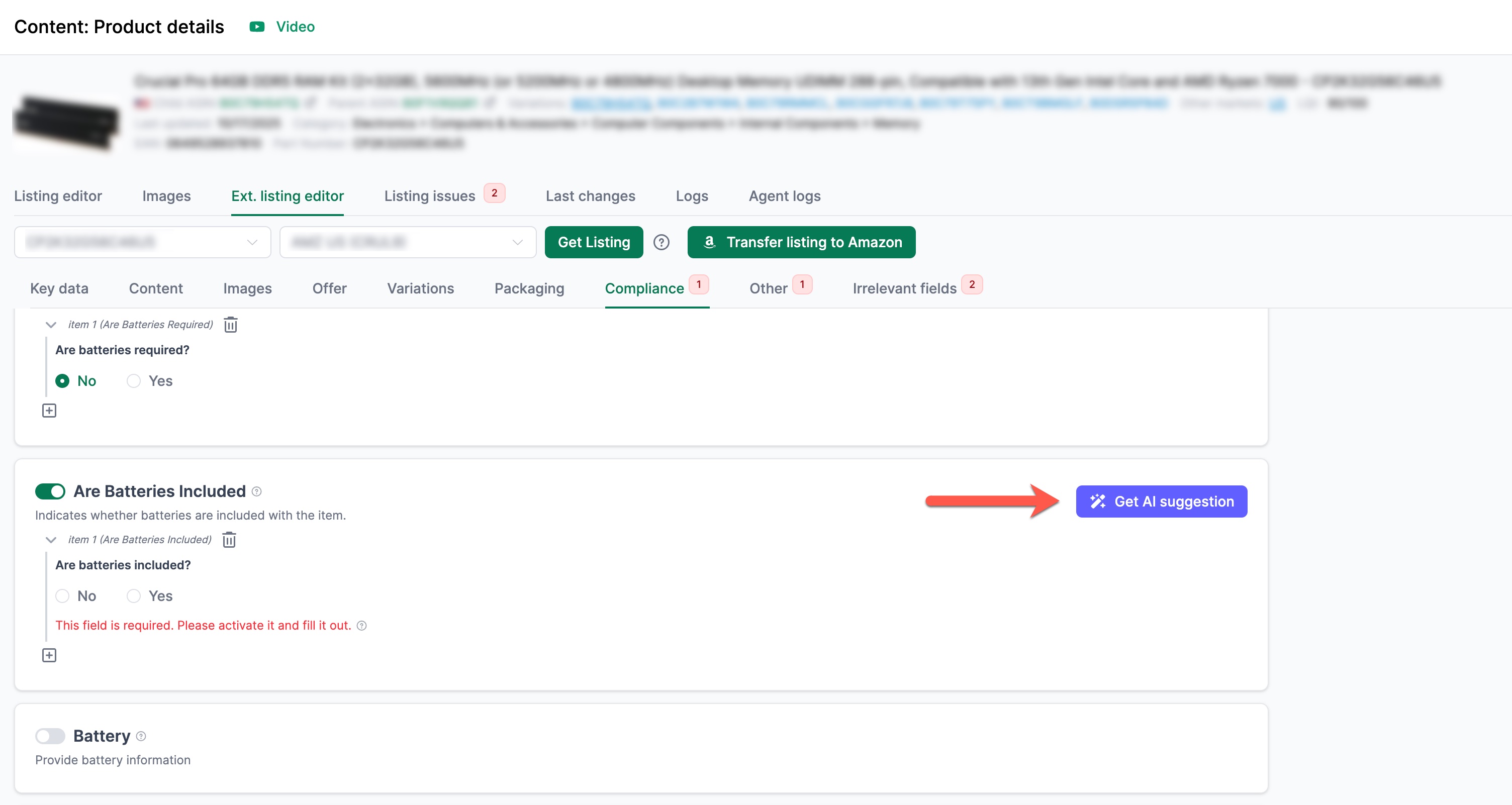 Retrieve AI suggestion for correction