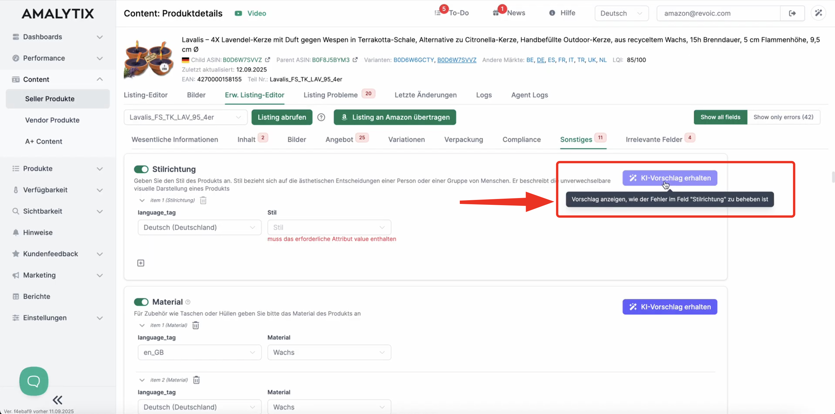 KI-Vorschlag zur Korrektur abrufen
