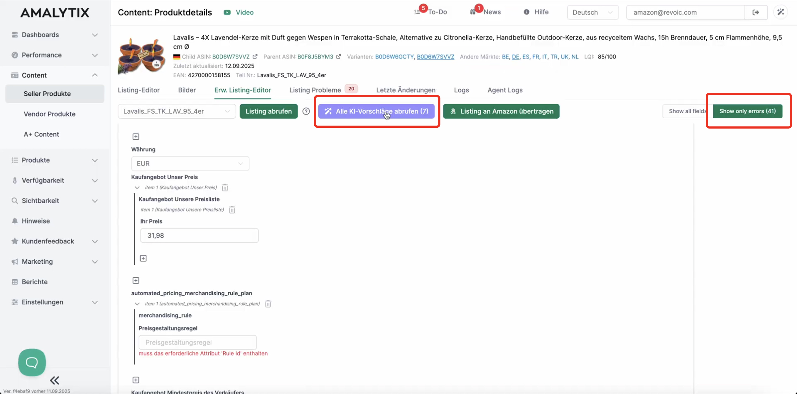 Alle KI-Vorschläge gesammelt abrufen