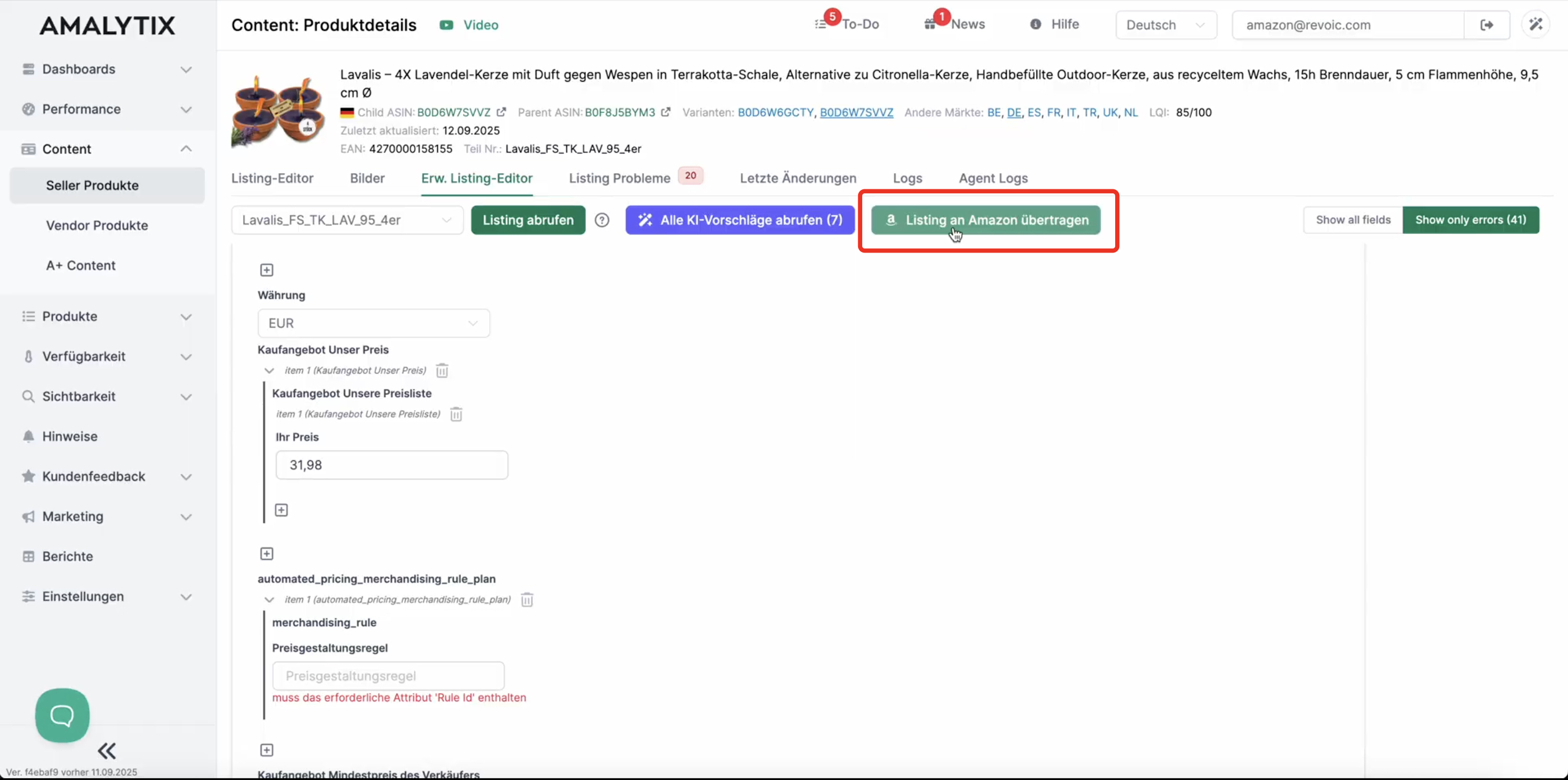Änderungen direkt an Amazon übertragen