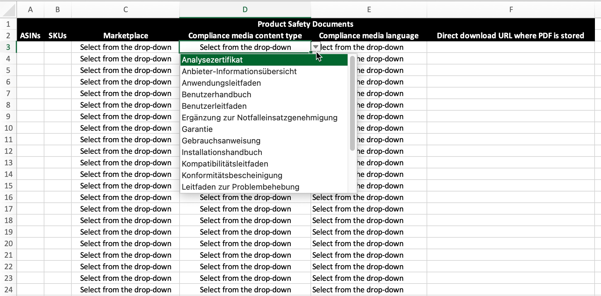 GPSR Excel-Template für Sicherheitsdokumente im Strategic Account Services