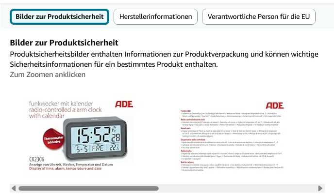 GPSR Produktsicherheitsbilder auf Amazon Produktdetailseite anzeigen