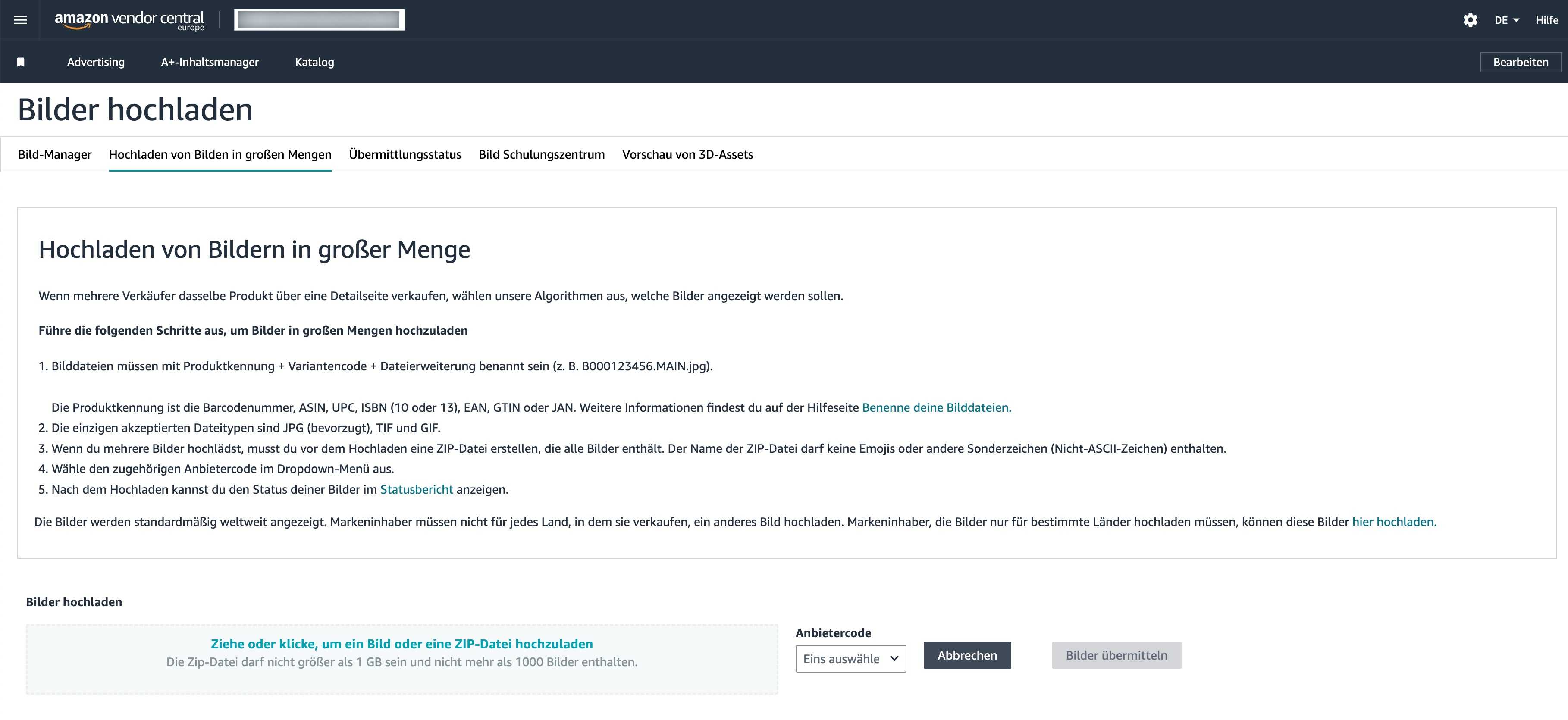 GPSR Massenupload von Sicherheitsbildern im Amazon Bildmanager