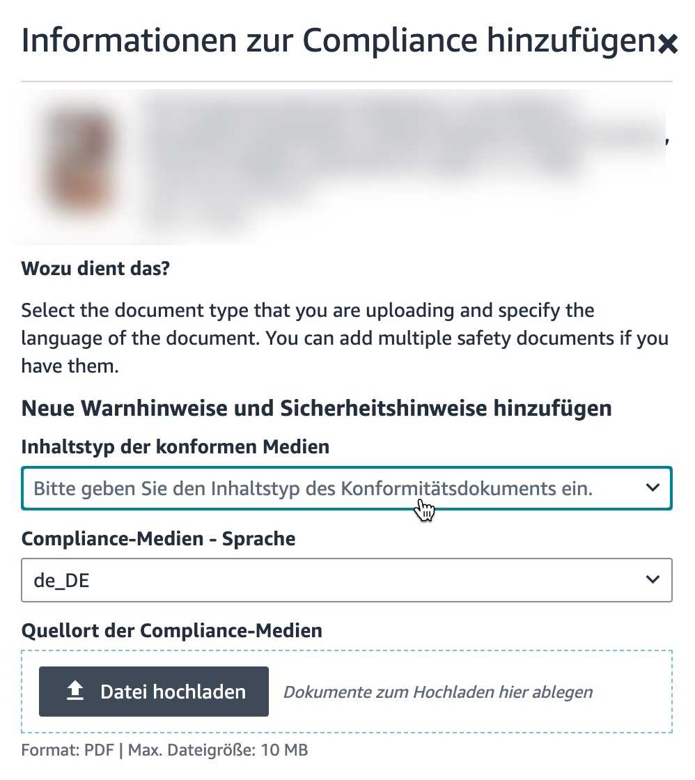 GPSR Produktdokumente und Sicherheitshinweise hochladen