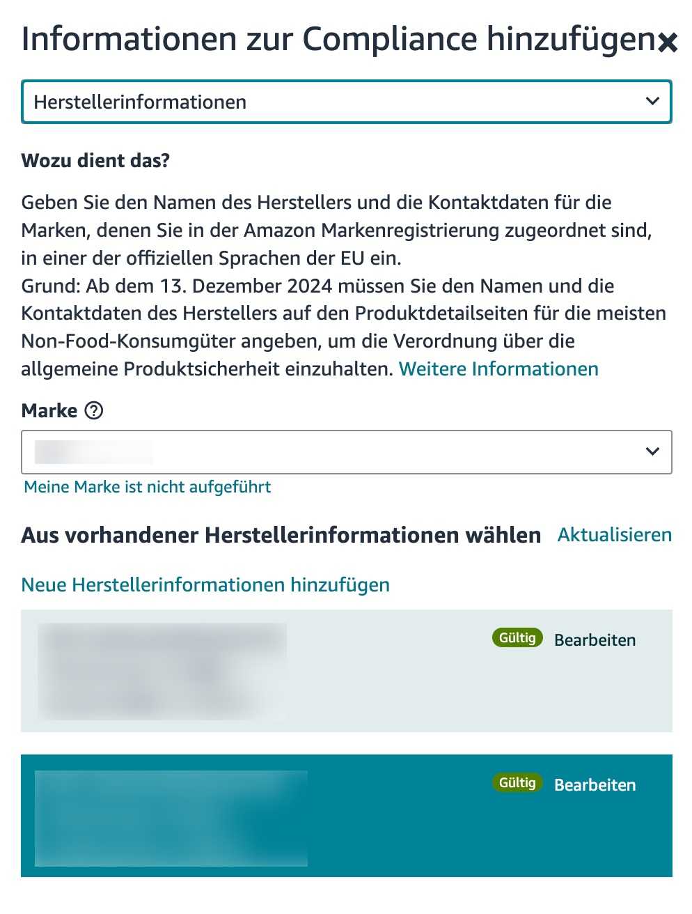 GPSR Herstellerinformationen in Amazon hinzufügen