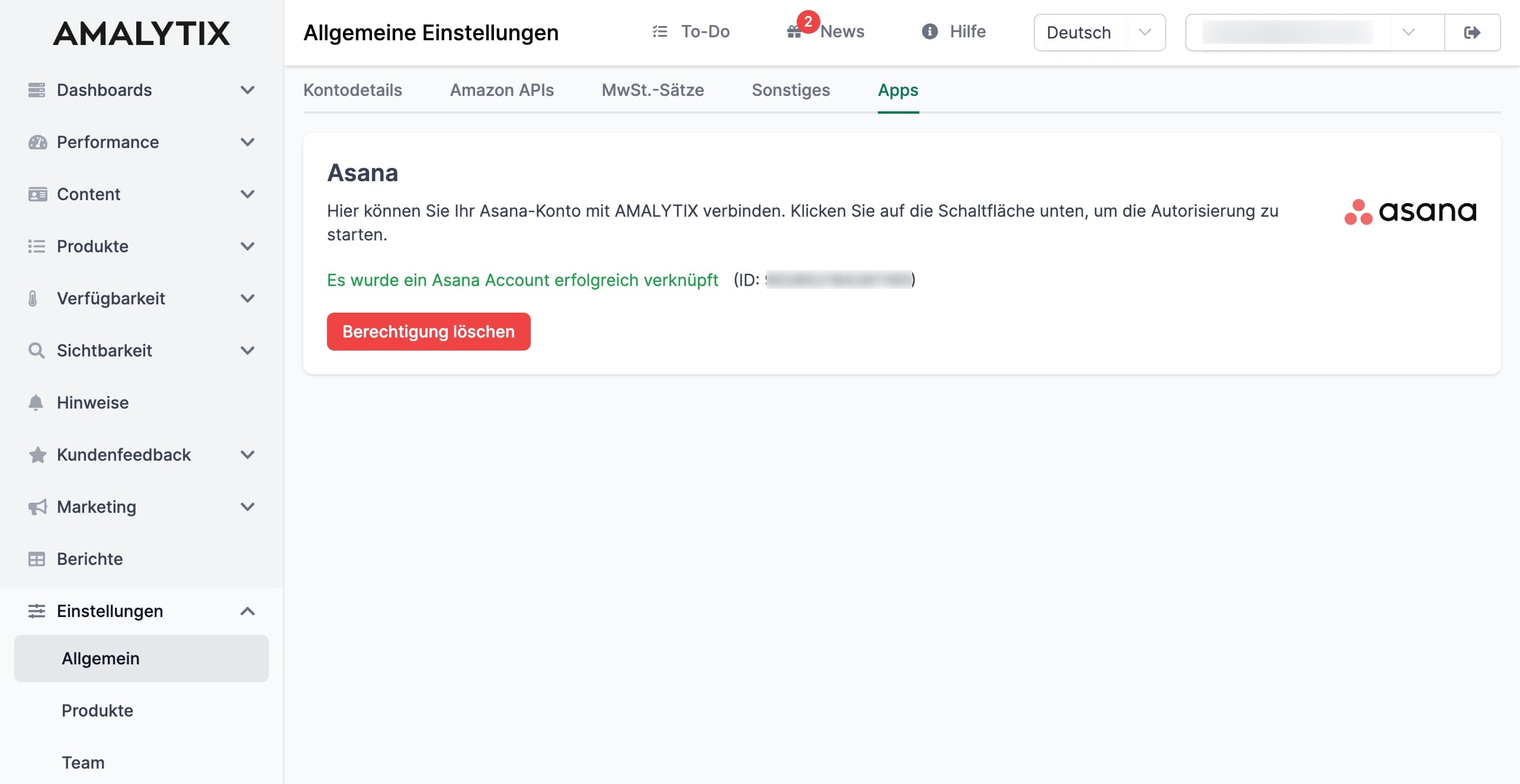 AMALYTIX Asana Integration für Task-Management